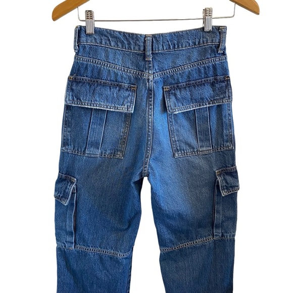 Zara Cargo Pants High Waisted Pockets Medium Blue Denim Bloggers Favorite Size 0 - Picture 8 of 16